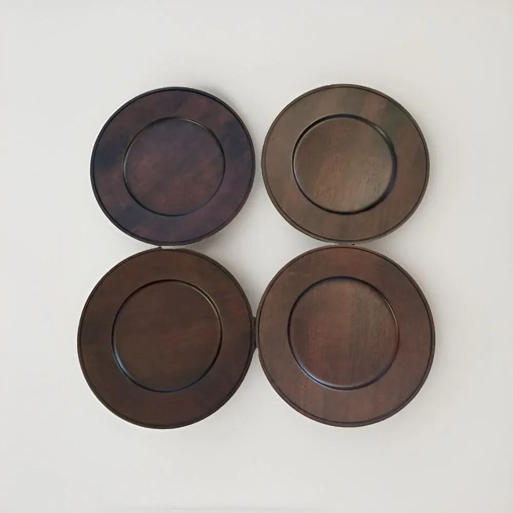Pier 1 Walnut Wooden Charger  14.5” Set Of 4 Dark Brown For 9” Plate